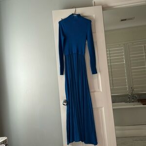 Like New Royal Blue Anthropologie Knit and Silk Maxi Dress with Mock Neck